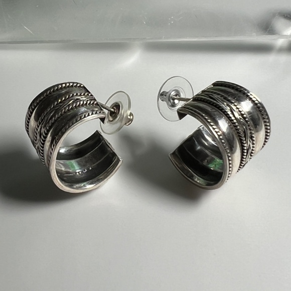 Vintage sterling silver hoop earrings - Chapal-Zenray -Braided Rope Design - Picture 5 of 11